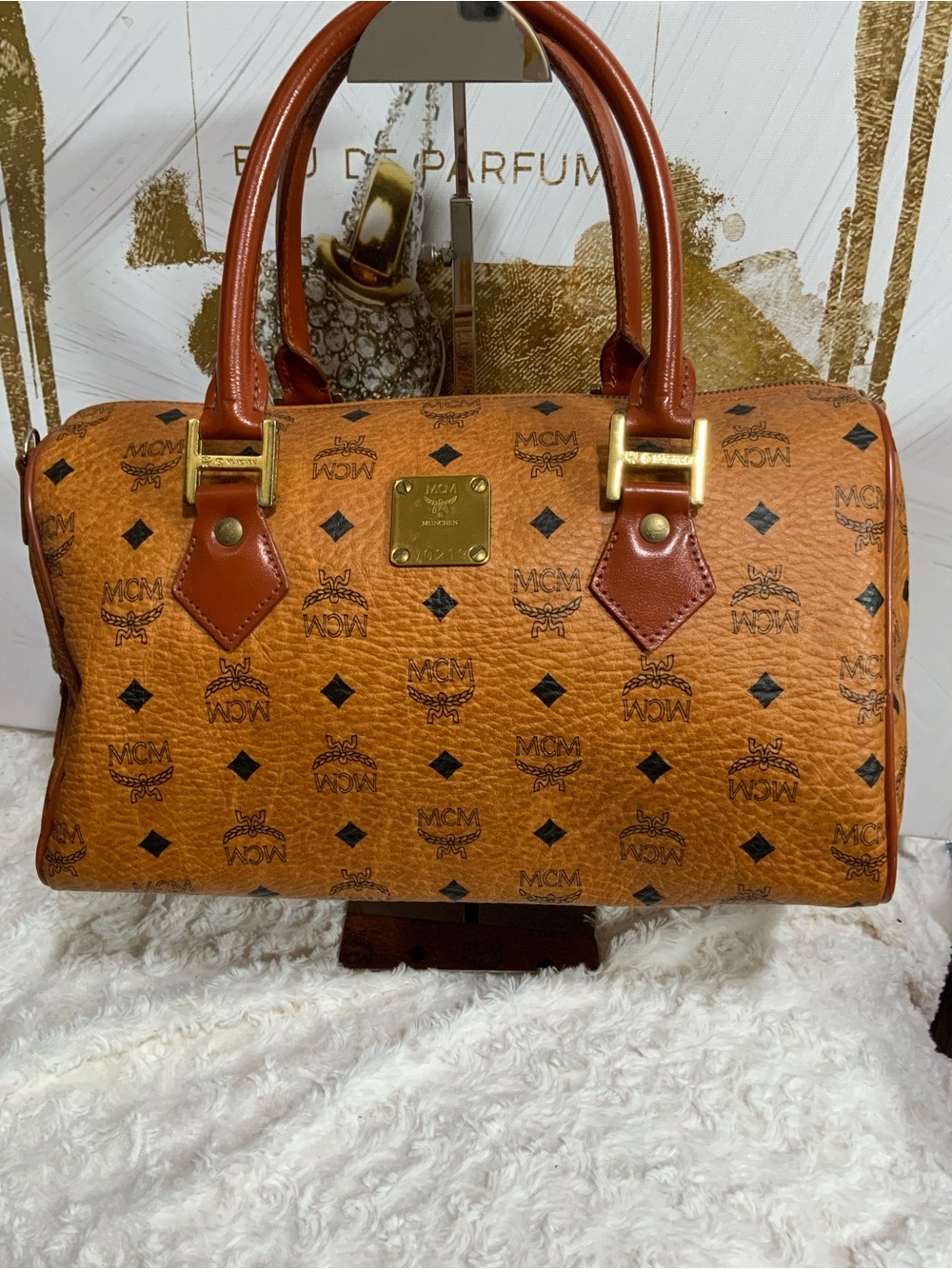 MCM Visetos Monogram Duffel Bag - Cognac Brown